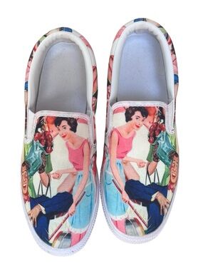 Slip-On Vans like Canvas Women’s Shoes with Vintage Comic Illustration